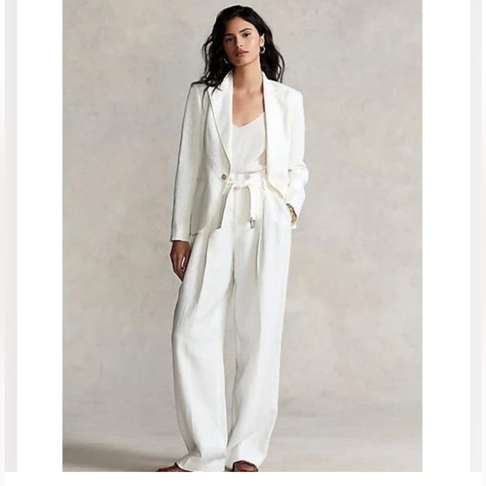 Polo Ralph Lauren women’s size 12 Linen Pants with Belt - White - dry cleaned